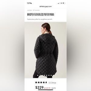 Athleta Whisper Featherless Hooded Parka